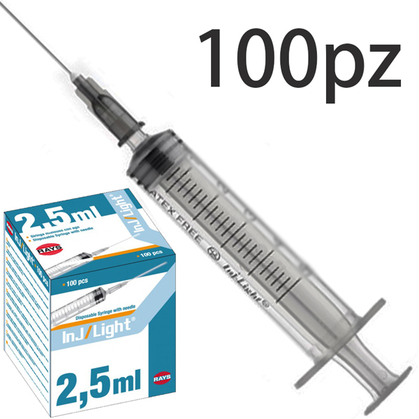 SIRINGHE MONOUSO STERILI 3PZ - 2,5ml - CON AGO G21/22 - LUER CENTRALE - conf.100pz