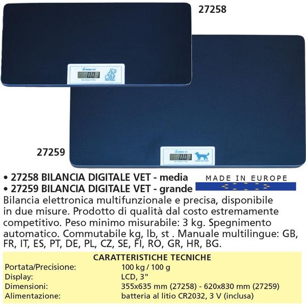 BILANCIA VETERINARIA DIGITALE MEDIA mod. 6680 con display LCD - per animali domestici - portata 100kg - grigia