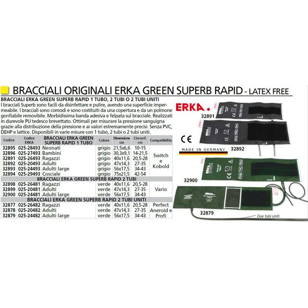 BRACCIALE ERKA SUPER RAPID VERDE 2 TUBI - Taglia 5 - 34-43cm - Adulto Large