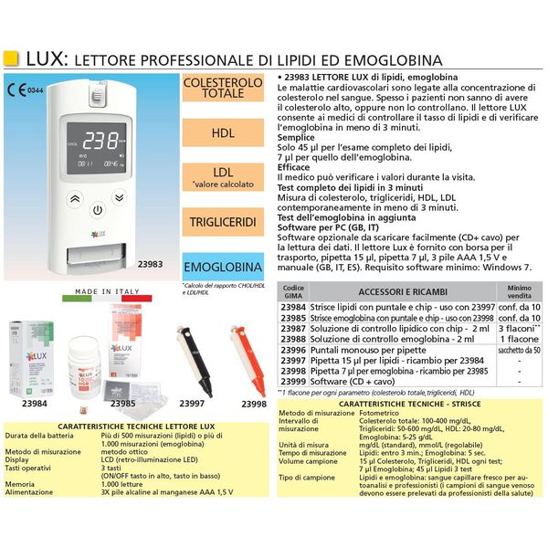 MISURATORE LETTORE EMATICO LUX - per lipidi ed emoglobina