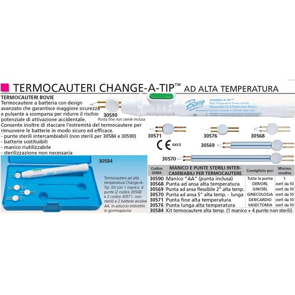 KIT TERMOCAUTERE TERMOCAUTERIO BOVIE CHANGE-A-TIP con 4 punte intercambiabili non sterili - con batterie AA sostituibile