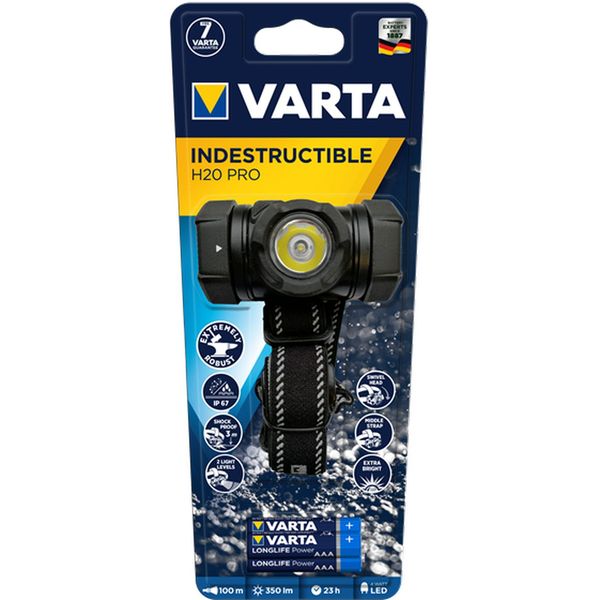 LAMPADA FRONTALE LED con cingitesta morbido - VARTA H20 PRO 4W 350 LUMEN - autonomia 23ore - resistente all