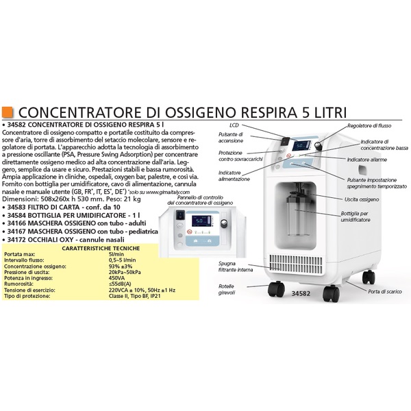 CONCENTRATORE DI OSSIGENO CONTEC RESPIRA - 5 Lt/min