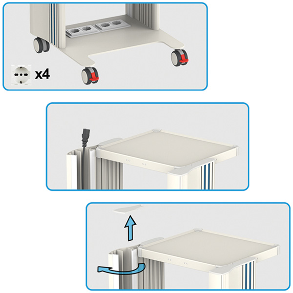 CARRELLO EASY POWER - 3 ripiani - con prese elettriche e passacavi - 50x45xh.83,5cm