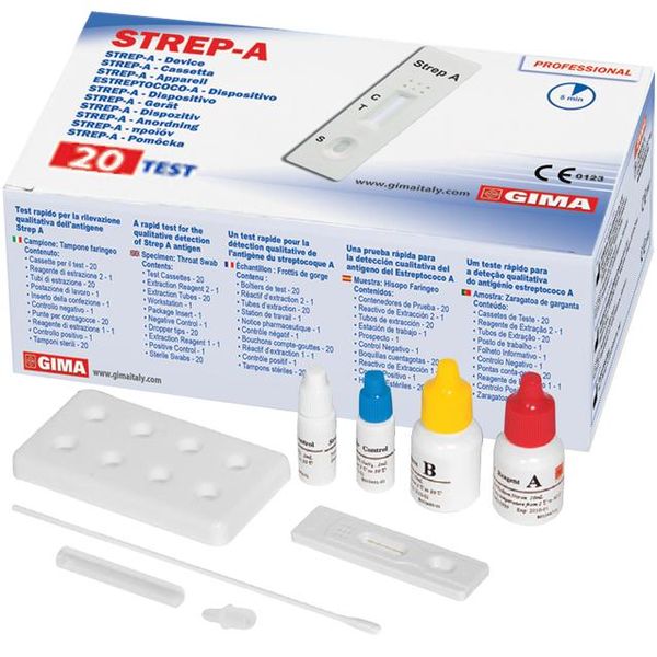 TEST STREP-A STREPTOCOCCO ANALISI TAMPONE FARINGEO - solo uso professionale - a cassetta - conf.20pz