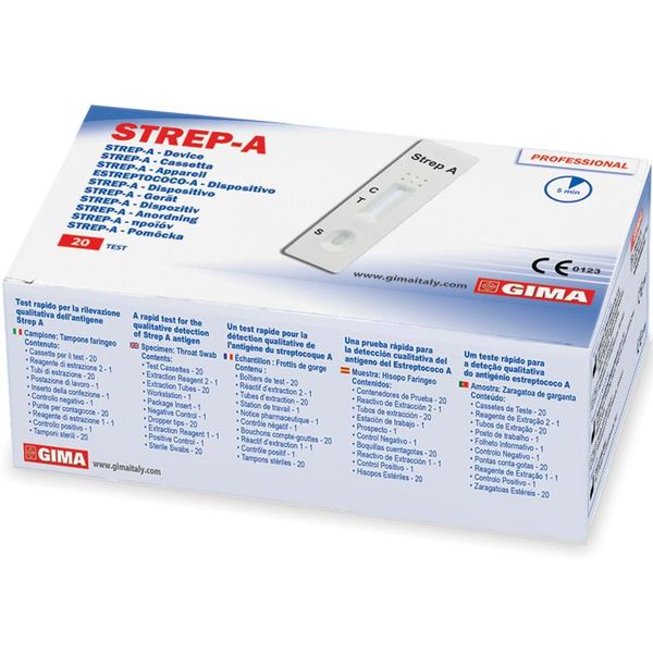 TEST STREP-A STREPTOCOCCO ANALISI TAMPONE FARINGEO - uso professionale - a cassetta - conf.20pz