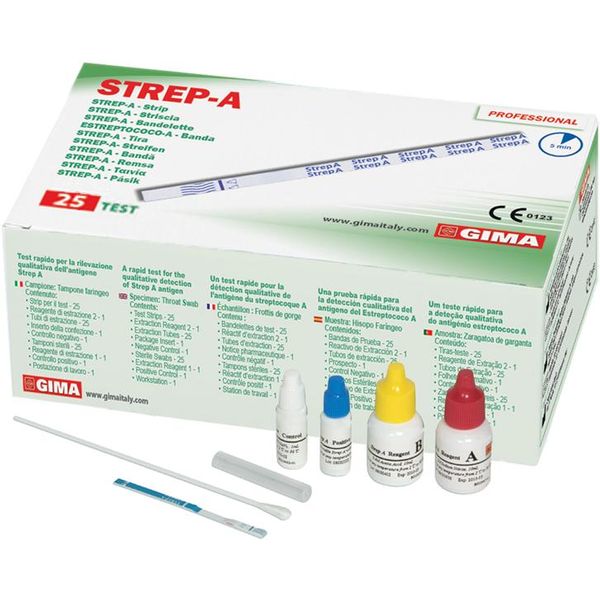 TEST STREP-A STREPTOCOCCO ANALISI TAMPONE FARINGEO - uso professionale - a strisce - conf.25pz