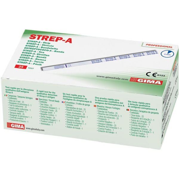 TEST STREP-A STREPTOCOCCO ANALISI TAMPONE FARINGEO - uso professionale - a strisce - conf.25pz