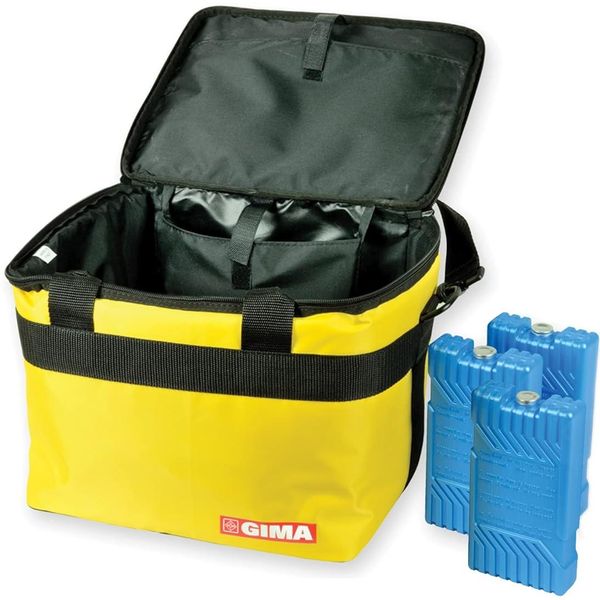 BORSA TERMICA A TRACOLLA IN NYLON 30x23x21cm - col. giallo - con 3 panetti termici