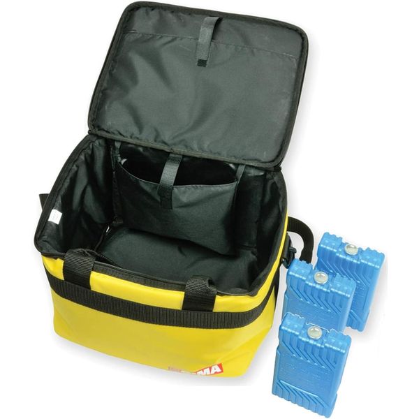 BORSA TERMICA A TRACOLLA IN NYLON 30x23x21cm - col. giallo - con 3 panetti termici