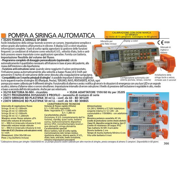 POMPA PER INFUSIONE A SIRINGA SINGOLA AMPall SP-8800 - DC 9,6V / 220V